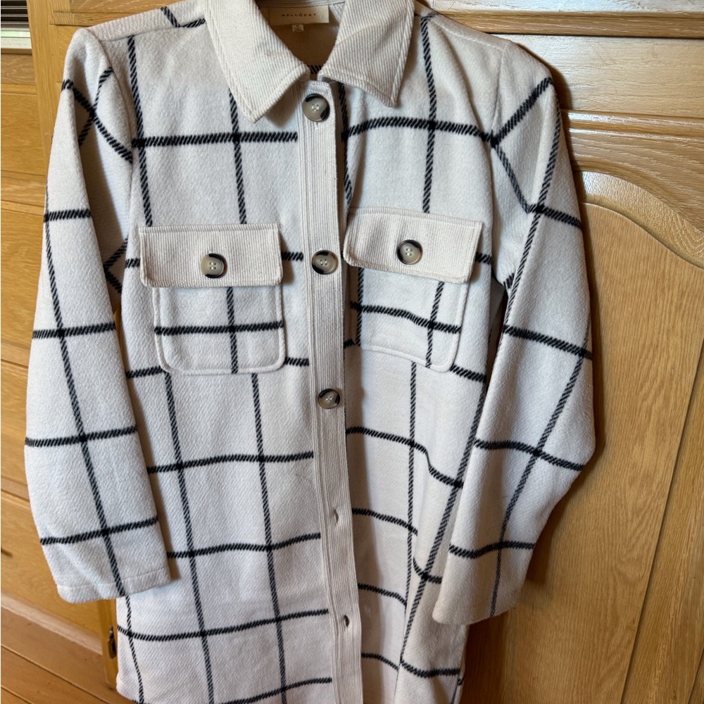 MELLODAY Cream and Black Plaid Utility Jacket